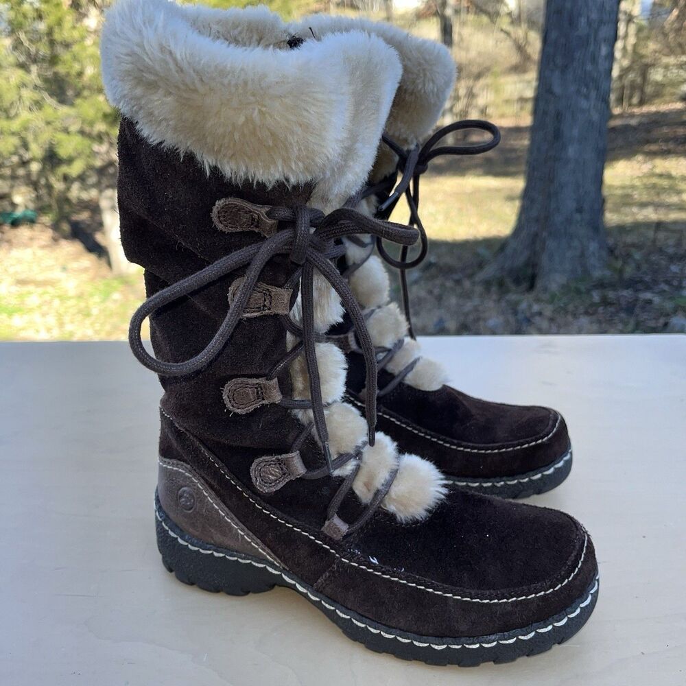 Bare Traps "Baylee" Furlined Winter Leather Boots Lace Up Dark Brown Size 6.5M